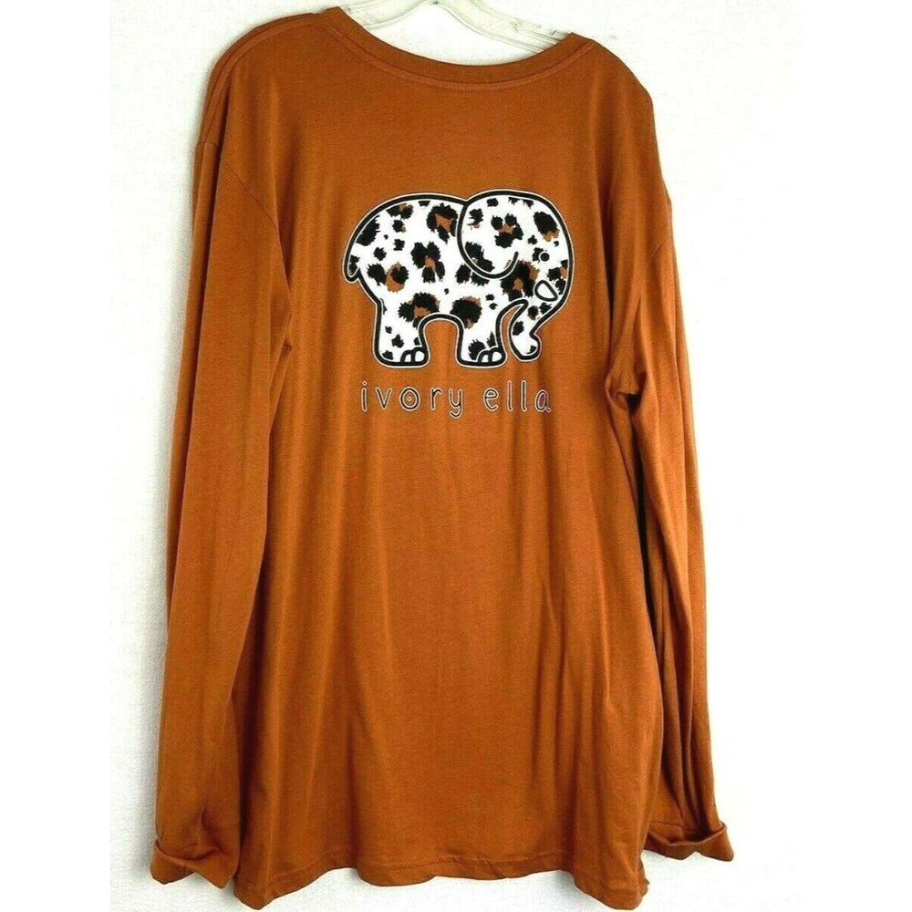 Ivory Ella Mens Elephant Long Sleeve T Shirt Leopard Print   SZ:L, Rust/ Orange